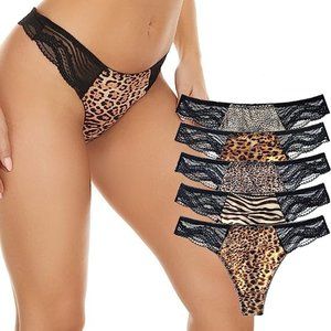 Women's Lace Leopard Print Thongs for Women by Thonviilane ~ 5 pack ~ XL ~ NEW